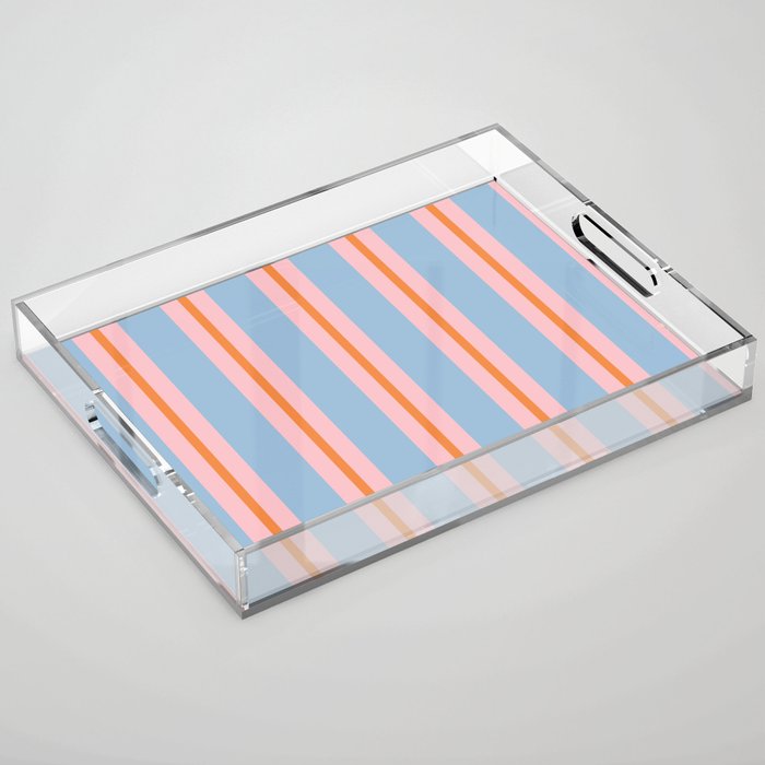Cute Basic Stripes Light Blue Orange Pink Acrylic Tray Gallery Image 1