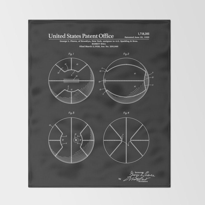 Basketball Patent - Black Throw Blanket Gallery Image 2