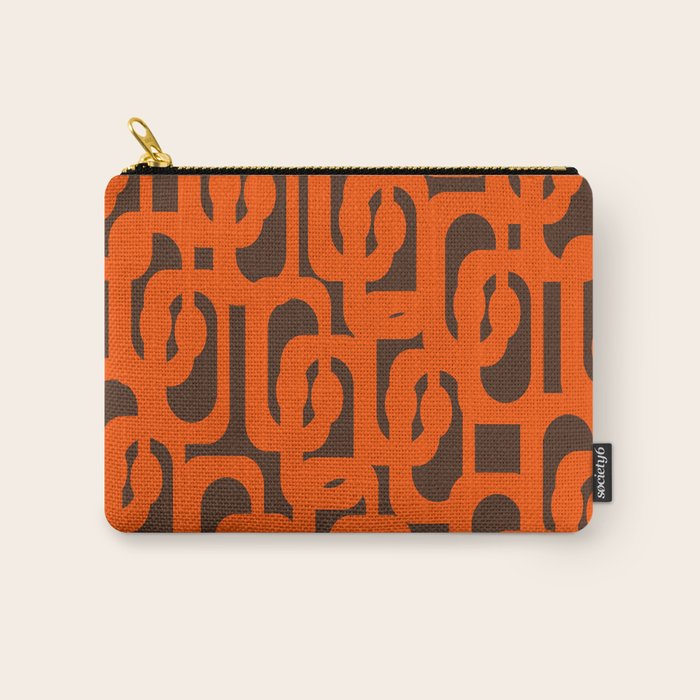 Mid Century Modern Loops Retro 70s Dark Brown and Orange Pattern Carry All Pouch Gallery Image 1