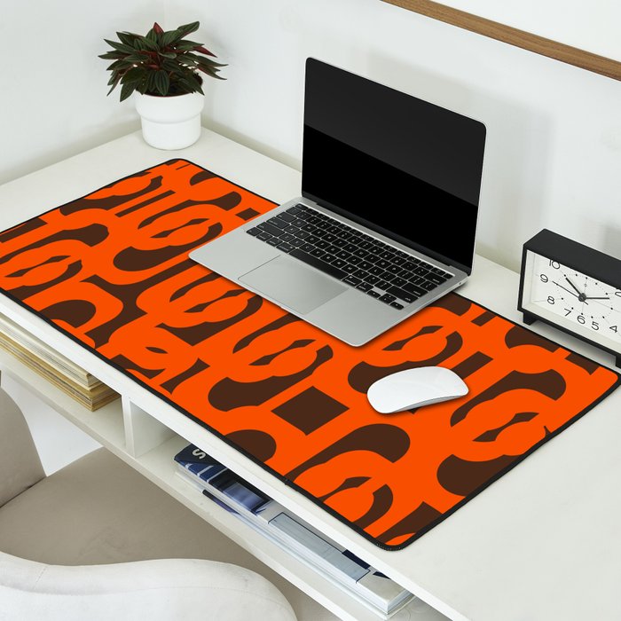 Mid Century Modern Loops Retro 70s Dark Brown and Orange Pattern Desk Mat Gallery Image 2