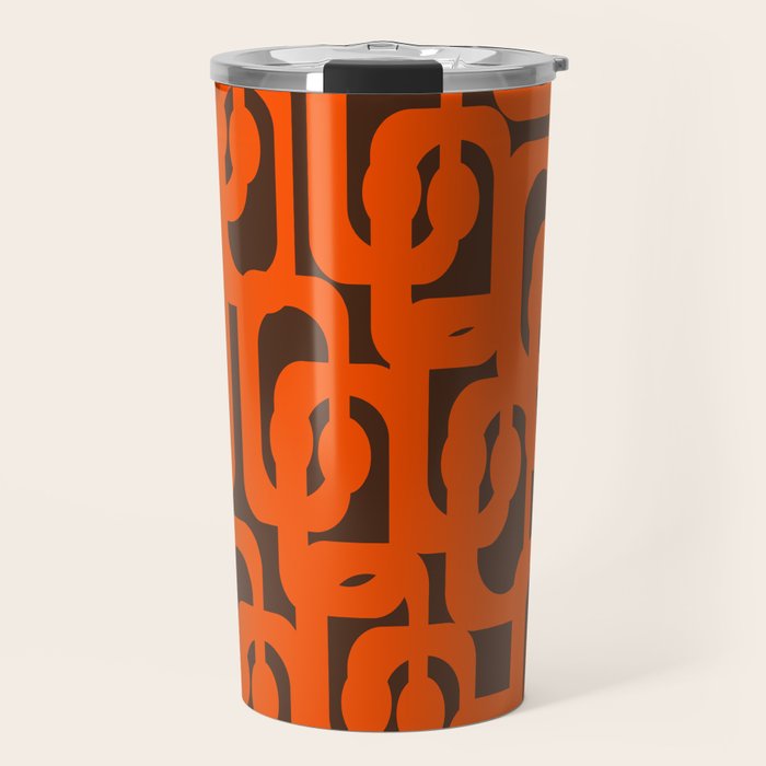 Mid Century Modern Loops Retro 70s Dark Brown and Orange Pattern Travel Mug Gallery Image 1