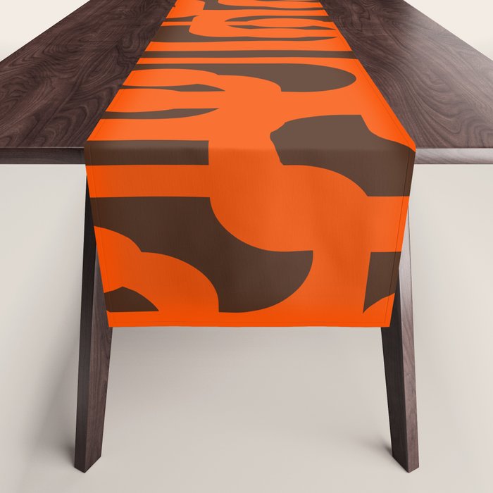 Mid Century Modern Loops Retro 70s Dark Brown and Orange Pattern Table Runner Gallery Image 1