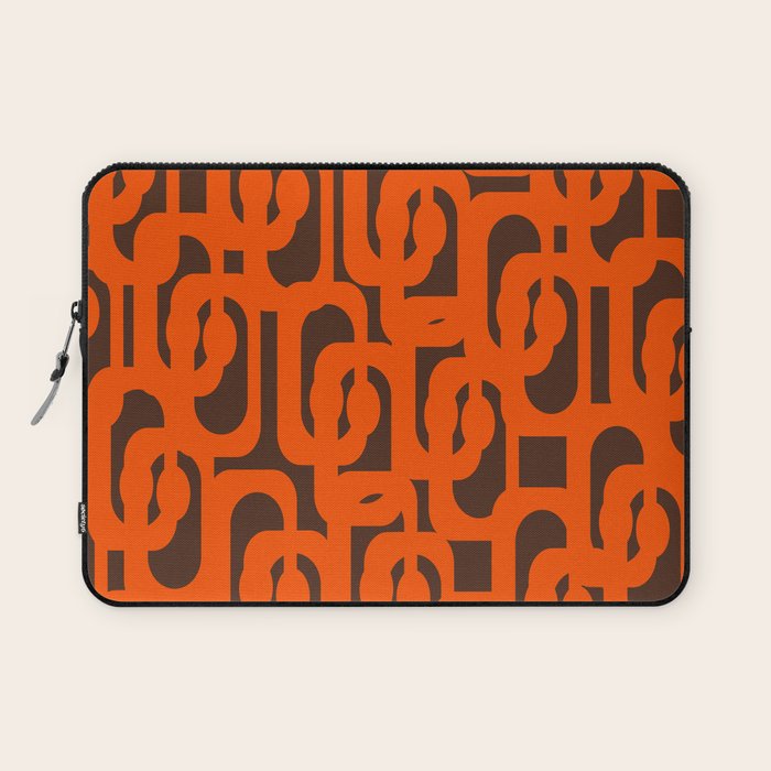 Mid Century Modern Loops Retro 70s Dark Brown and Orange Pattern Laptop Sleeve Gallery Image 1