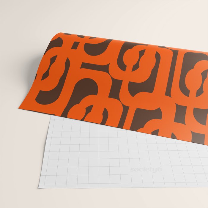 Mid Century Modern Loops Retro 70s Dark Brown and Orange Pattern Wrapping Paper Gallery Image 2