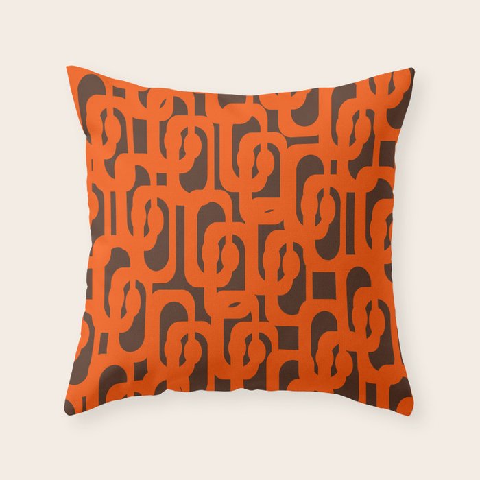 Mid Century Modern Loops Retro 70s Dark Brown and Orange Pattern Throw Pillow Gallery Image 1