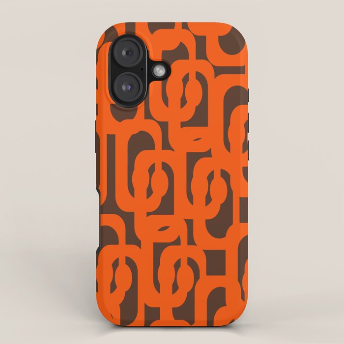 Mid Century Modern Loops Retro 70s Dark Brown and Orange Pattern iPhone Case Gallery Image 1