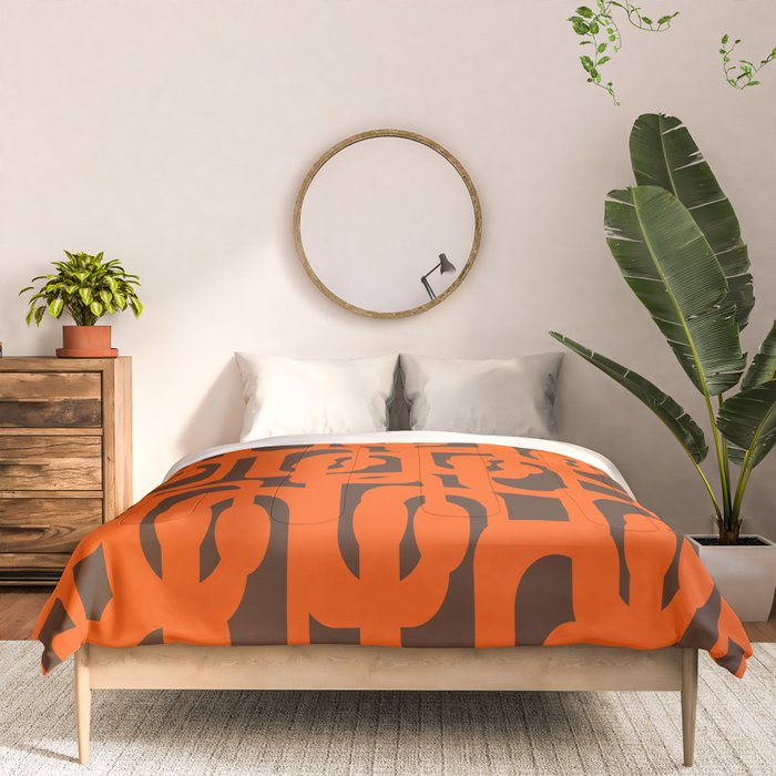 Mid Century Modern Loops Retro 70s Dark Brown and Orange Pattern Comforter Gallery Image 3