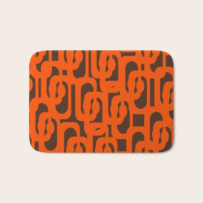 Mid Century Modern Loops Retro 70s Dark Brown and Orange Pattern Bath Mat Gallery Image 1