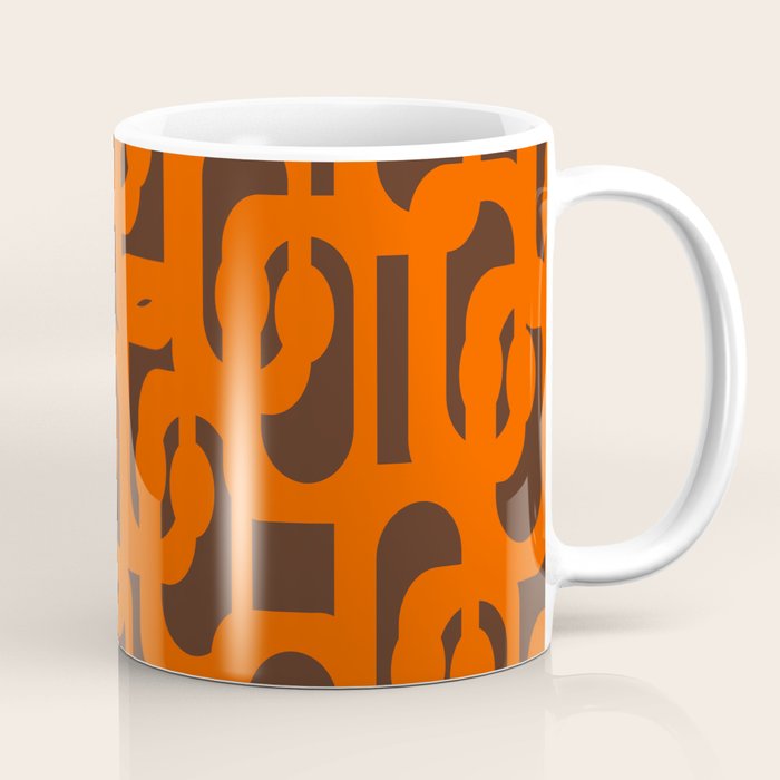 Mid Century Modern Loops Retro 70s Dark Brown and Orange Pattern Coffee Mug Gallery Image 1