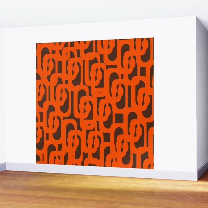 Mid Century Modern Loops Retro 70s Dark Brown and Orange Pattern Wall Mural Gallery Image 2
