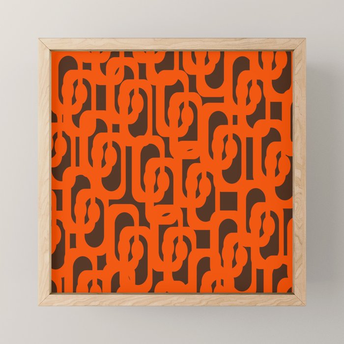Mid Century Modern Loops Retro 70s Dark Brown and Orange Pattern Mini Art Print Gallery Image 1