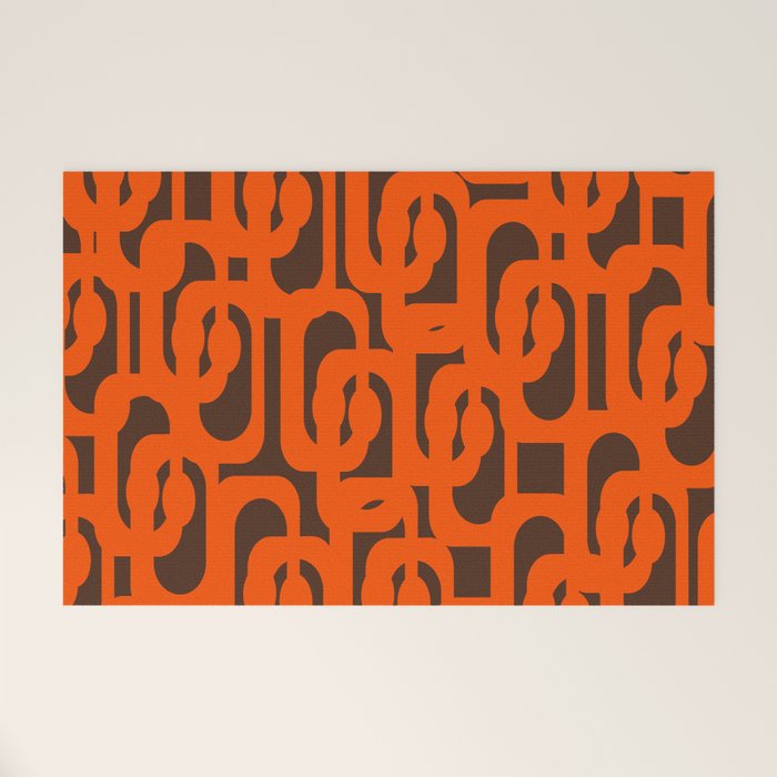 Mid Century Modern Loops Retro 70s Dark Brown and Orange Pattern Welcome Mat Gallery Image 1