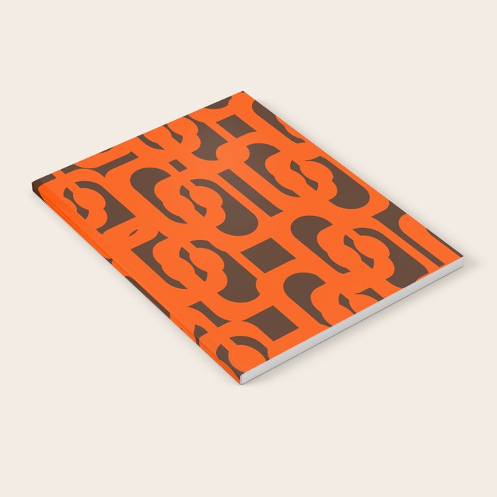 Mid Century Modern Loops Retro 70s Dark Brown and Orange Pattern Notebook