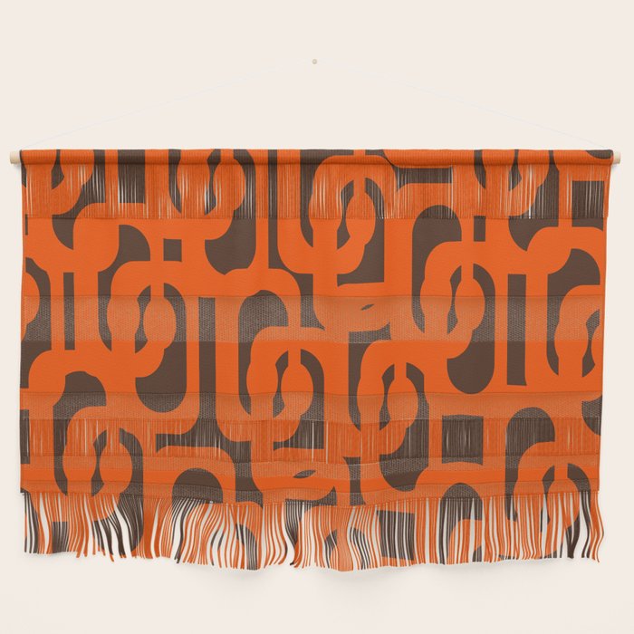 Mid Century Modern Loops Retro 70s Dark Brown and Orange Pattern Wall Hanging Gallery Image 1