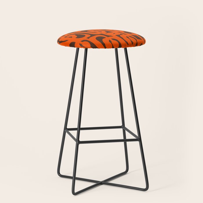 Mid Century Modern Loops Retro 70s Dark Brown and Orange Pattern Stool Gallery Image 1