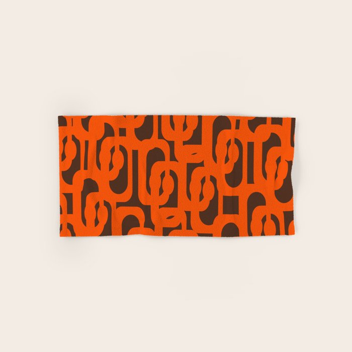 Mid Century Modern Loops Retro 70s Dark Brown and Orange Pattern Bath Towel Gallery Image 1