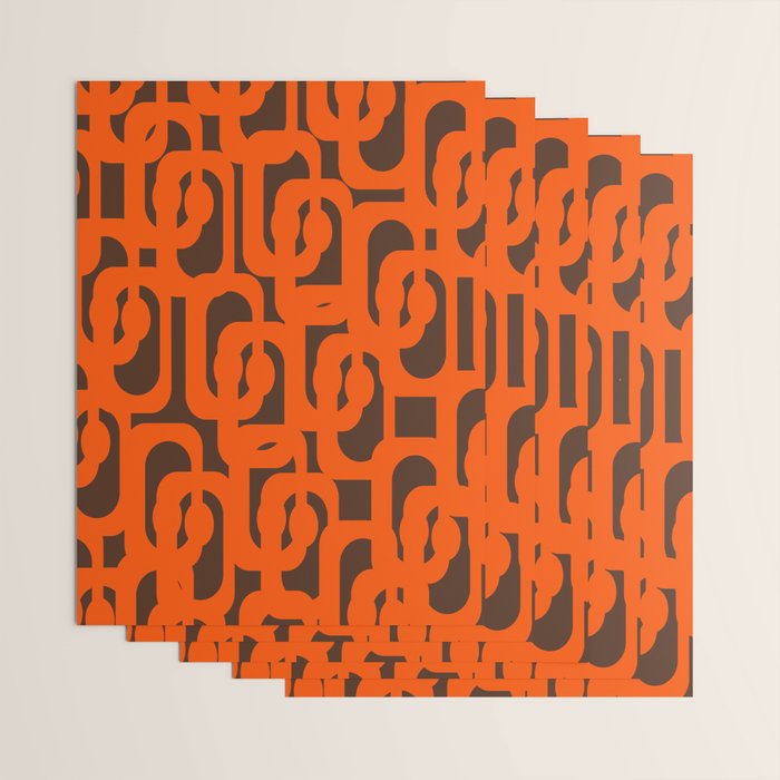 Mid Century Modern Loops Retro 70s Dark Brown and Orange Pattern Wrapping Paper Gallery Image 3