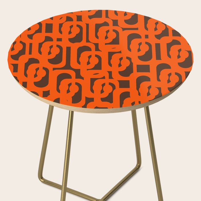 Mid Century Modern Loops Retro 70s Dark Brown and Orange Pattern Side Table Gallery Image 2