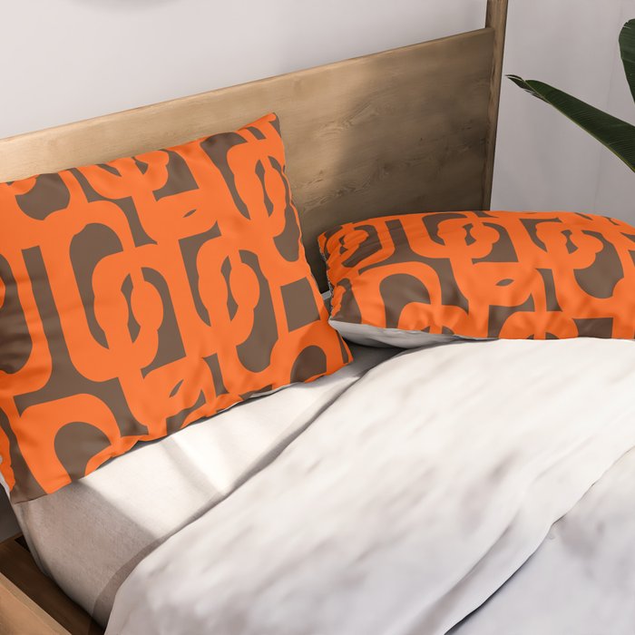 Mid Century Modern Loops Retro 70s Dark Brown and Orange Pattern Pillow Sham Gallery Image 2