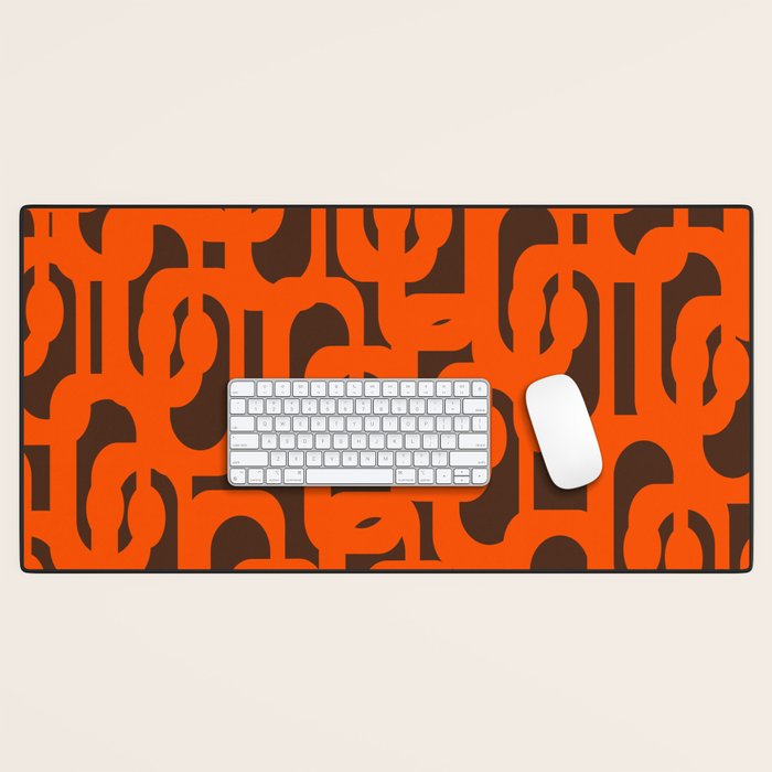 Mid Century Modern Loops Retro 70s Dark Brown and Orange Pattern Desk Mat Gallery Image 1