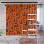 Mid Century Modern Loops Retro 70s Dark Brown and Orange Pattern Wall Mural Gallery Image 1