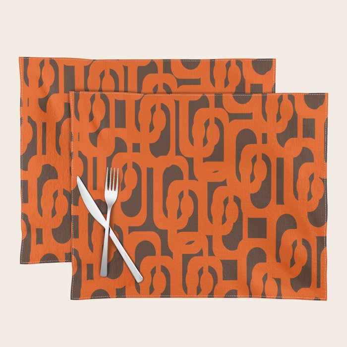 Mid Century Modern Loops Retro 70s Dark Brown and Orange Pattern Placemat Gallery Image 1