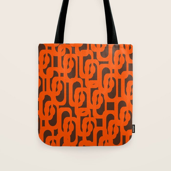 Mid Century Modern Loops Retro 70s Dark Brown and Orange Pattern Tote Bag Gallery Image 1