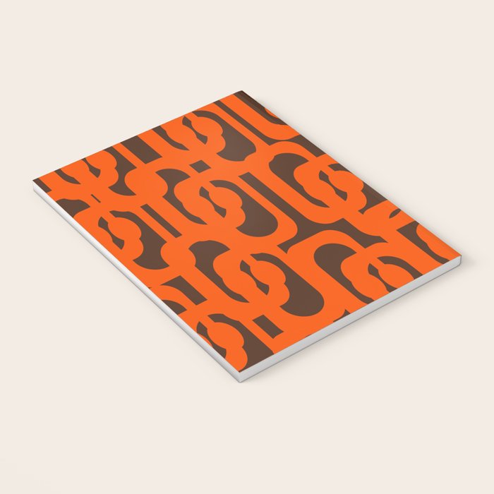 Mid Century Modern Loops Retro 70s Dark Brown and Orange Pattern Notebook Gallery Image 3