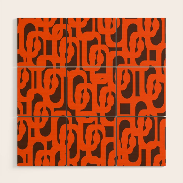 Mid Century Modern Loops Retro 70s Dark Brown and Orange Pattern Wood Wall Art Gallery Image 1