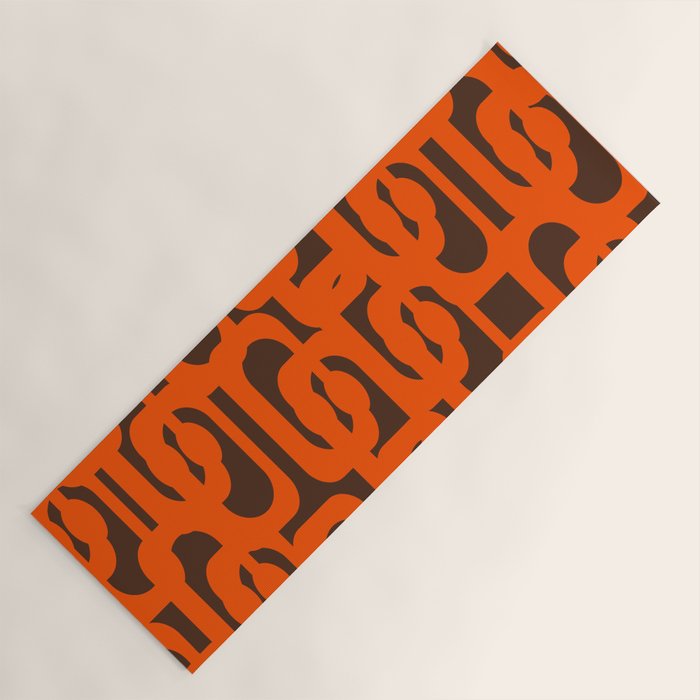 Mid Century Modern Loops Retro 70s Dark Brown and Orange Pattern Yoga Mat Gallery Image 1