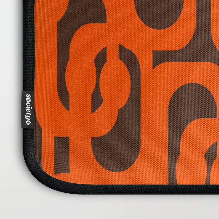 Mid Century Modern Loops Retro 70s Dark Brown and Orange Pattern Laptop Sleeve Gallery Image 3