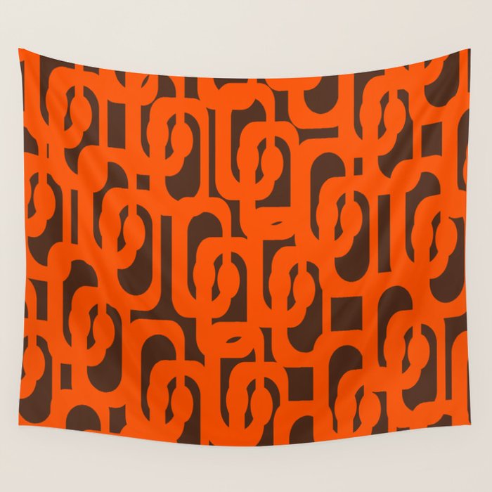 Mid Century Modern Loops Retro 70s Dark Brown and Orange Pattern Wall Tapestry Gallery Image 4