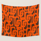 Mid Century Modern Loops Retro 70s Dark Brown and Orange Pattern Wall Tapestry Gallery Image 4