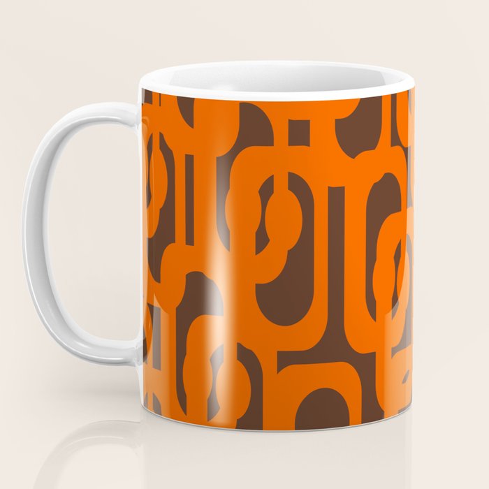 Mid Century Modern Loops Retro 70s Dark Brown and Orange Pattern Coffee Mug Gallery Image 3