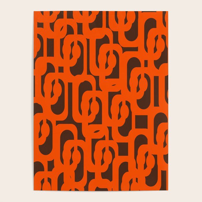Mid Century Modern Loops Retro 70s Dark Brown and Orange Pattern Poster Gallery Image 4