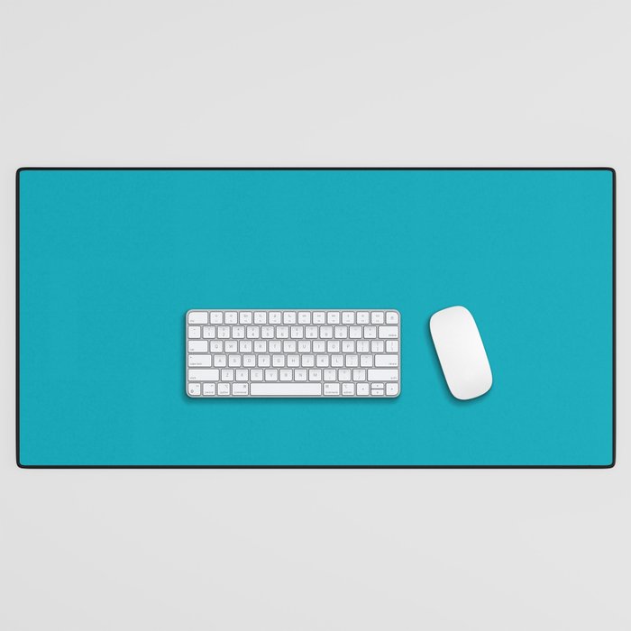 NOW AQUA Blue Solid Color Plain Teal Shade and Mindfulness Minimalist Word Art  Desk Mat Gallery Image 1