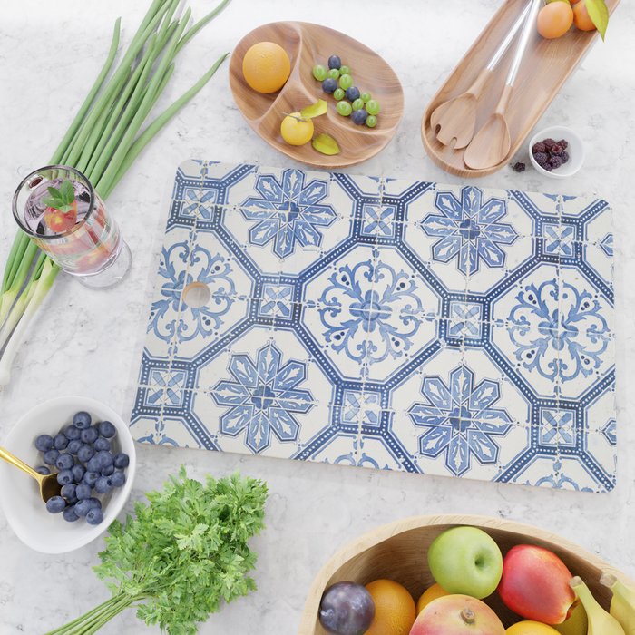 Blue Portugese Tile Pattern | Colorful Travel Photography in Portugal | Azulejos House Design Art Print Cutting Board Gallery Image 2