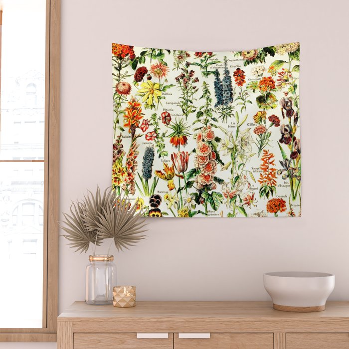 French Vintage Flowers Chart Adolphe Millot Fleurs Larousse Pour Tous Funky Cozy Boho Maximalist Wall Tapestry Gallery Image 2