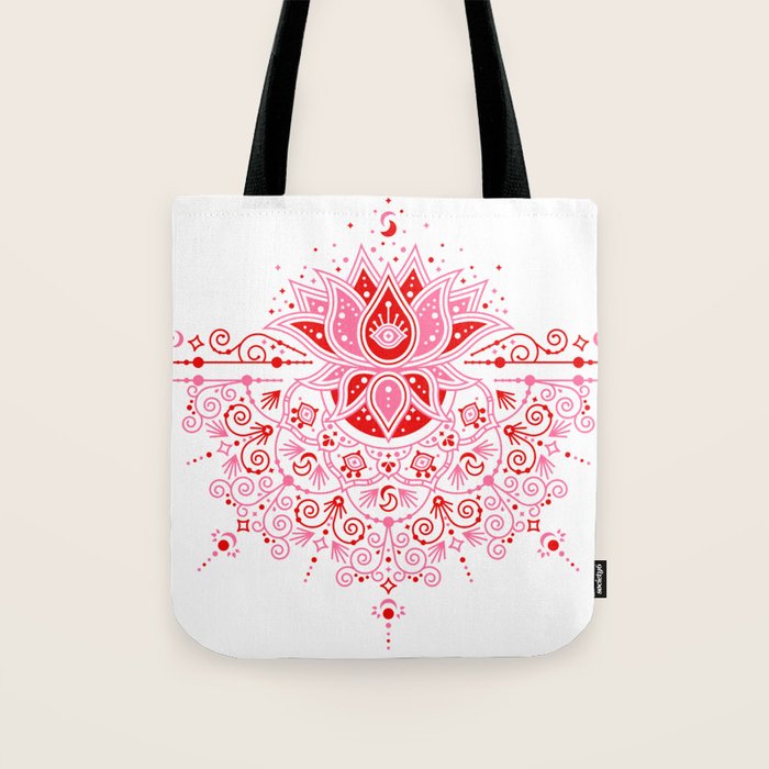 Lotus Blossom Mandala - Red & Pink Palette Tote Bag Gallery Image 1