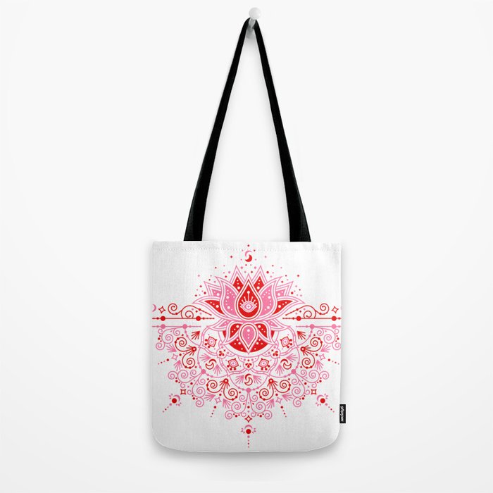 Lotus Blossom Mandala - Red & Pink Palette Tote Bag Gallery Image 2
