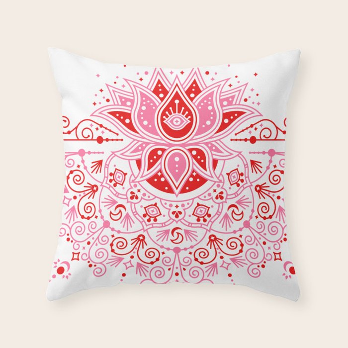 Lotus Blossom Mandala - Red & Pink Palette Throw Pillow Gallery Image 1