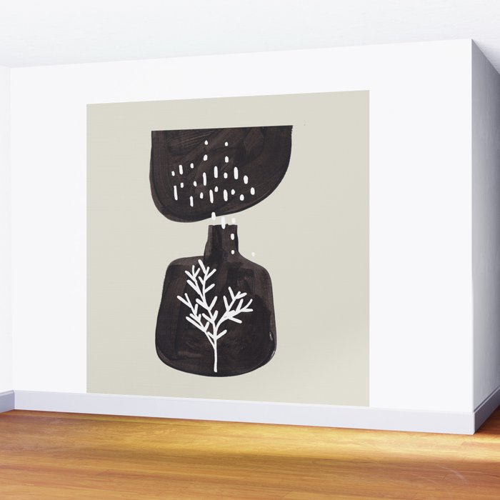 Mid Century Minimalist Black Ink Tribal Vase Abstract Vase Shapes Floral Plant Wall Mural Gallery Image 2