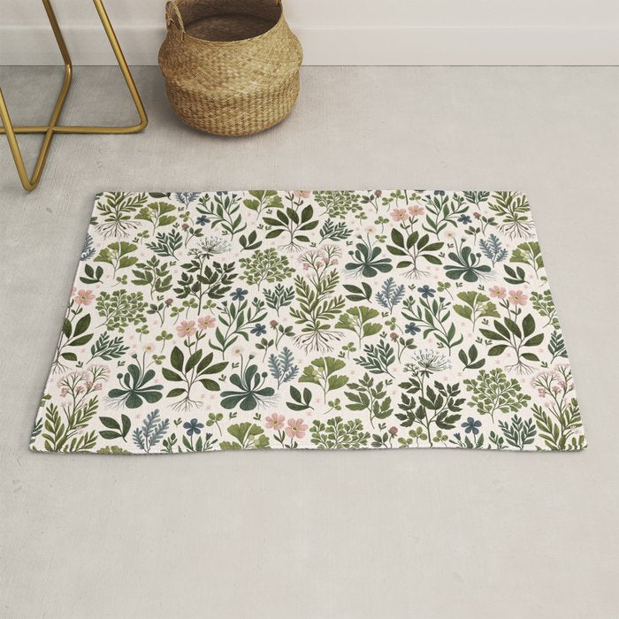 Herbarium ~ vintage inspired botanical art print ~ white Rug Gallery Image 1