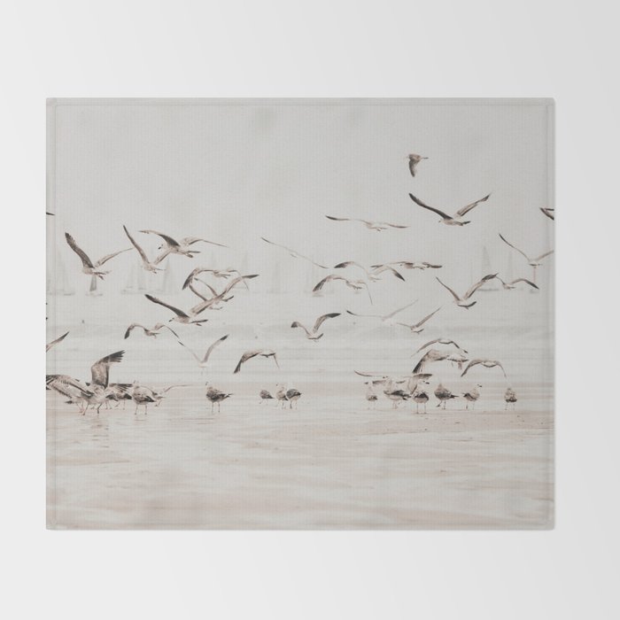 Sail Boats and Seagulls - Beach - Ocean Travel photography Throw Blanket Gallery Image 2
