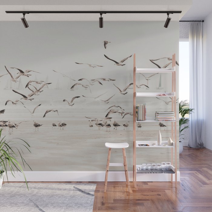 Sail Boats and Seagulls - Beach - Ocean Travel photography Wall Mural Gallery Image 1