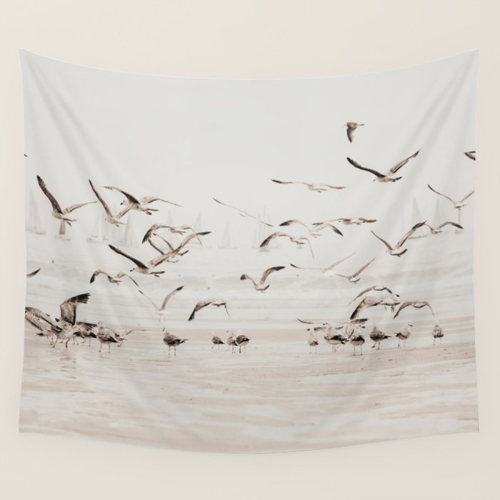 Sail Boats and Seagulls - Beach - Ocean Travel photography Wall Tapestry Gallery Image 4