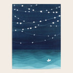 Garlands of stars, watercolor teal ocean Poster Gallery Image 4
