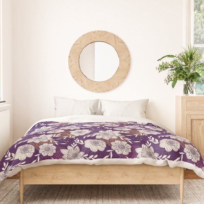 Dahlia Flowers Pattern - Purple and Yellow Duvet Cover Gallery Image 3