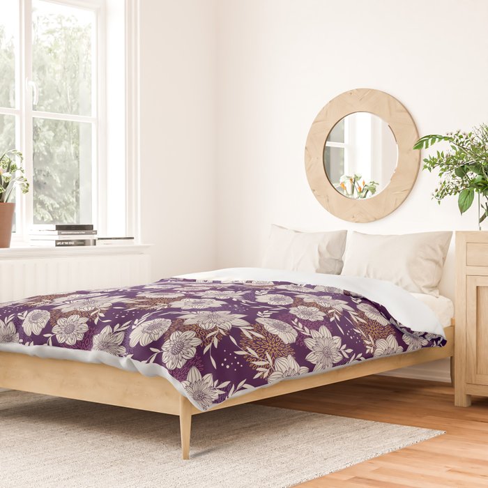 Dahlia Flowers Pattern - Purple and Yellow Duvet Cover Gallery Image 2