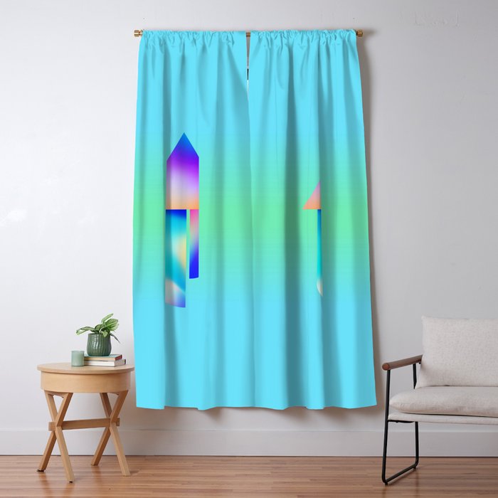 Space Ship Vibrant Blue-Green Colors Minimalist Modern Abstract Illustration  Window Curtain Gallery Image 5